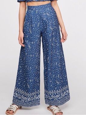 Free People Wild Heart Wide Leg Trousers Pants Cotton Linen Festival Boho 2